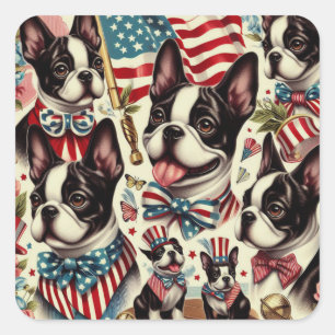 Boston Terrier Vintage nahtlose Illustration Quadratischer Aufkleber