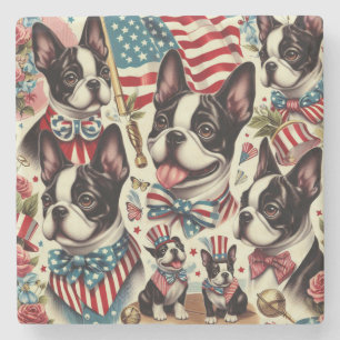 Boston-Terrier Vintage-nahtlose Illustration Steinuntersetzer