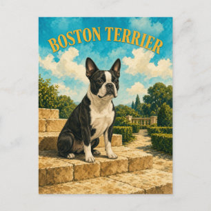 Boston Terrier, Vintage Wasserfarben-Hundekunst Postkarte