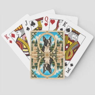 Boston Terrier, Vintage Wasserfarben-Hundekunst Spielkarten