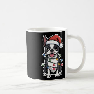 Boston Terrier wackelte in Weihnachtsbeleuchtung Kaffeetasse