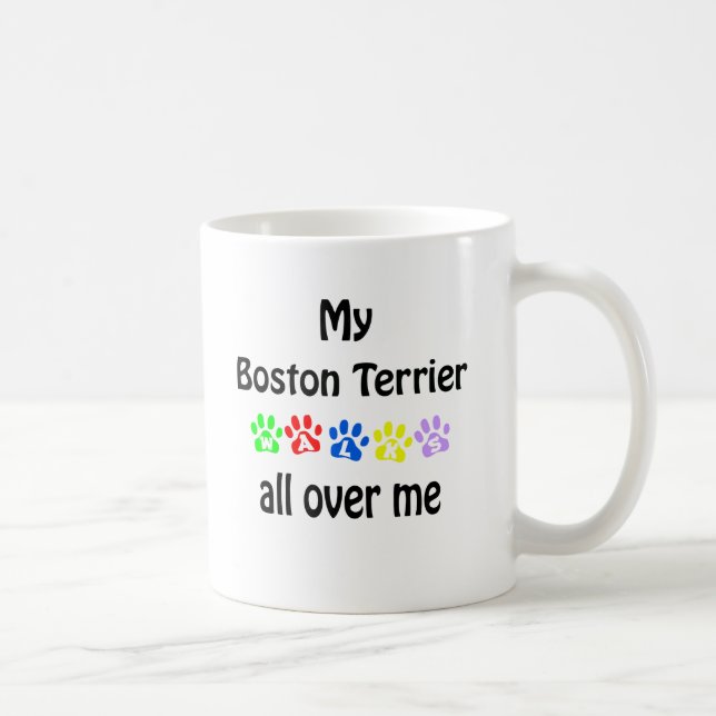 Boston Terrier Walks Design Kaffeetasse (Rechts)
