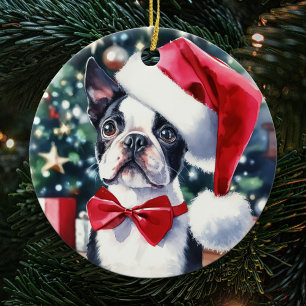 Boston Terrier Wasserfarben Weihnachten Keramik Ornament