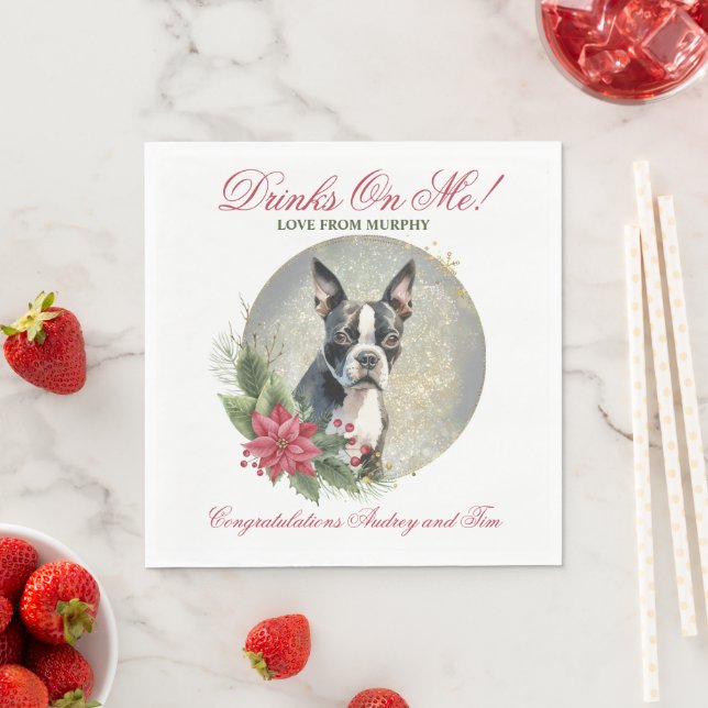 Boston Terrier Wedding Napkins mit Hogs Foto Serviette (Beispiel)