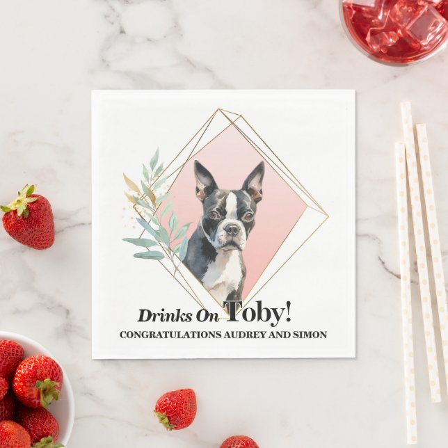 Boston Terrier Wedding Napkins mit Hogs Foto Serviette (Beispiel)