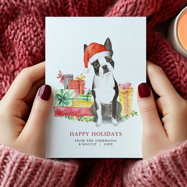 Boston Terrier Weihnachten präsentiert Urlaubskart (Boston Terrier Christmas Card)