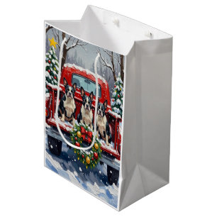 Boston Terrier Weihnachten Rotes Lastwagen Ferien Mittlere Geschenktüte