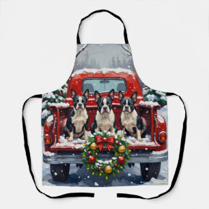 Boston Terrier Weihnachten Rotes Lastwagen Ferien Schürze