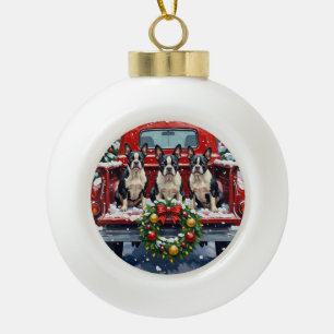 Boston Terrier Weihnachten Rotes Lastwagen Urlaub Keramik Kugel-Ornament