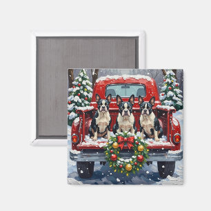 Boston Terrier Weihnachten Rotes Lastwagen Urlaub Magnet