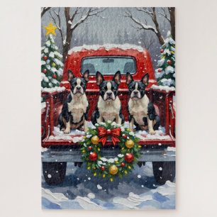 Boston Terrier Weihnachten Rotes Lastwagen Urlaub Puzzle