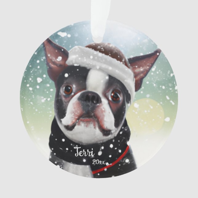 Boston Terrier, Weihnachten, Santa Dog Ornament (Vorderseite)
