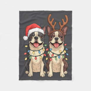 Boston Terrier Weihnachten Santa Hut Rentier Licht Fleecedecke