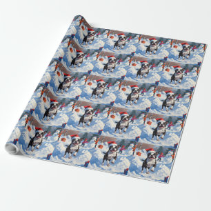 Boston Terrier Weihnachtliches Schneeszenario Geschenkpapier