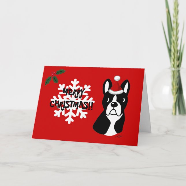 Boston Terrier Weihnachts-Cartoon Snowflake Feiertagskarte (Vorderseite)