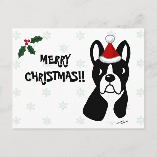 Boston Terrier Weihnachts-Cartoon Snowflake Feiertagspostkarte (Vorderseite)