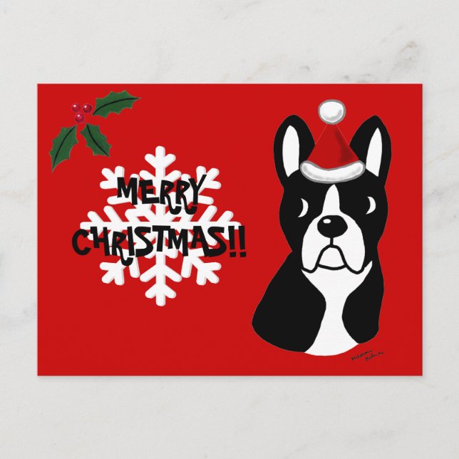 Boston Terrier Weihnachts-Cartoon Snowflake Feiertagspostkarte (Vorderseite)