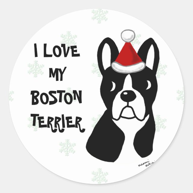 Boston Terrier Weihnachts-Cartoon Snowflake Runder Aufkleber (Vorderseite)