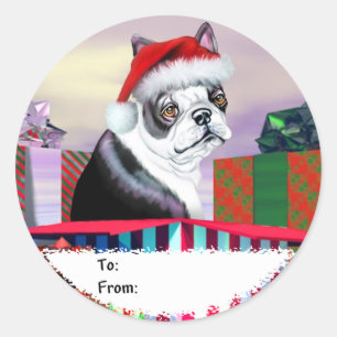 Boston Terrier Weihnachts-Überraschungsmarken Runder Aufkleber