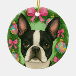 Boston Terrier Weihnachtsbaumanhänger Keramik Ornament