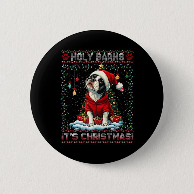 Boston Terrier Weihnachtsbaumdekorationen Liebe Button (Vorderseite)