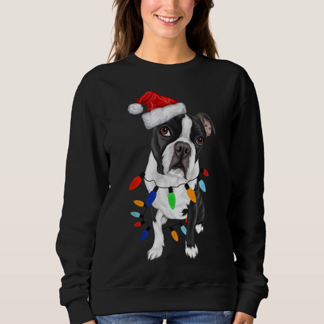 Boston Terrier Weihnachtsbeleuchtung Xmas Dog Lov Sweatshirt (Vorderseite)