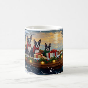 Boston Terrier Weihnachtsboot Urlaub Kaffeetasse