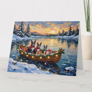 Boston Terrier Weihnachtsboot Urlaub Karte