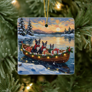 Boston Terrier Weihnachtsboot Urlaub Keramikornament