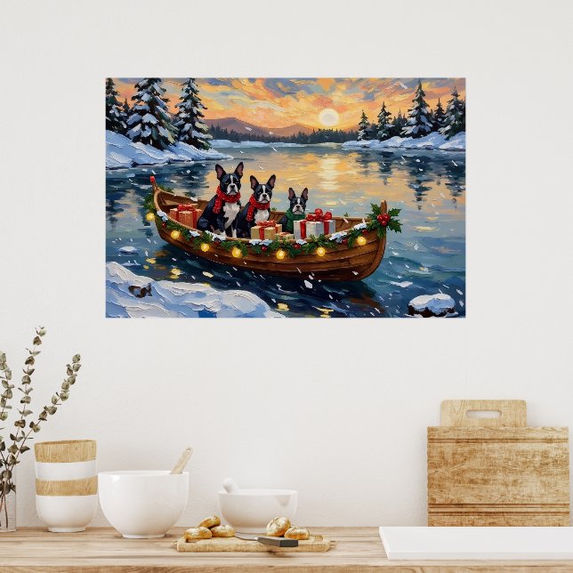 Boston Terrier Weihnachtsboot Urlaub Poster (Küche)
