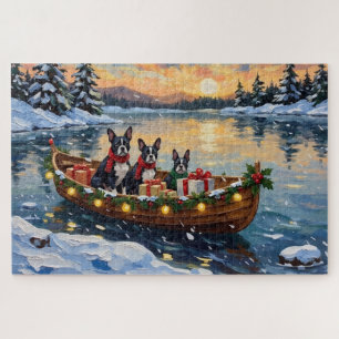 Boston Terrier Weihnachtsboot Urlaub Puzzle