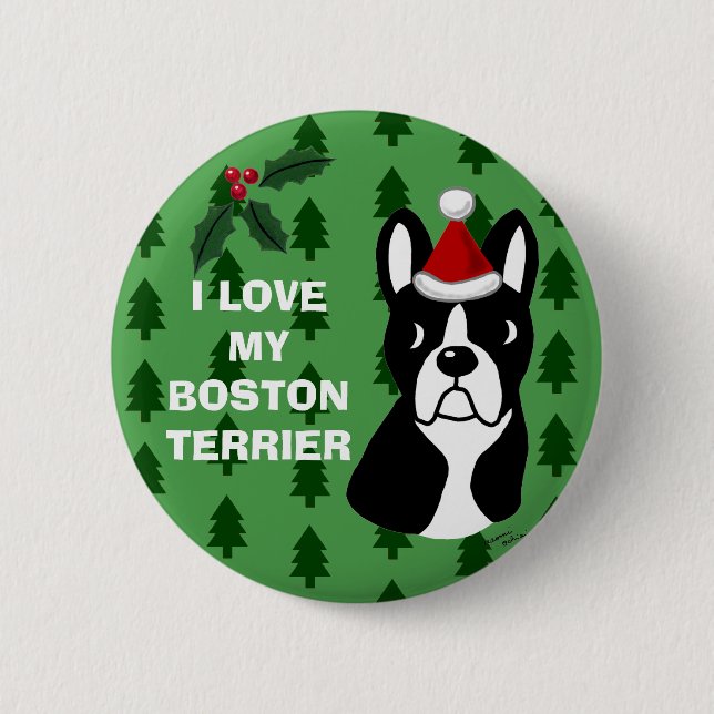 Boston-Terrier-WeihnachtsCartoon Button (Vorderseite)
