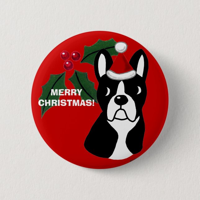 Boston-Terrier-WeihnachtsCartoon Button (Vorderseite)
