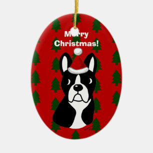 Boston-Terrier-WeihnachtsCartoon Keramikornament