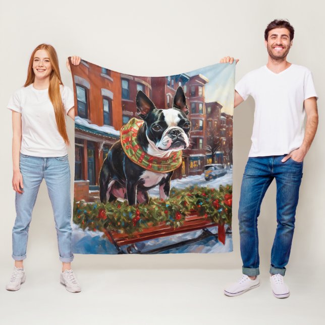Boston Terrier Weihnachtsfeiertage Fleecedecke (Beispiel)