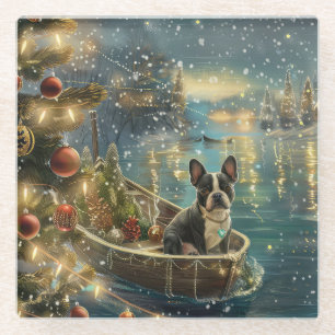 Boston Terrier Weihnachtsfeiertage Glasuntersetzer