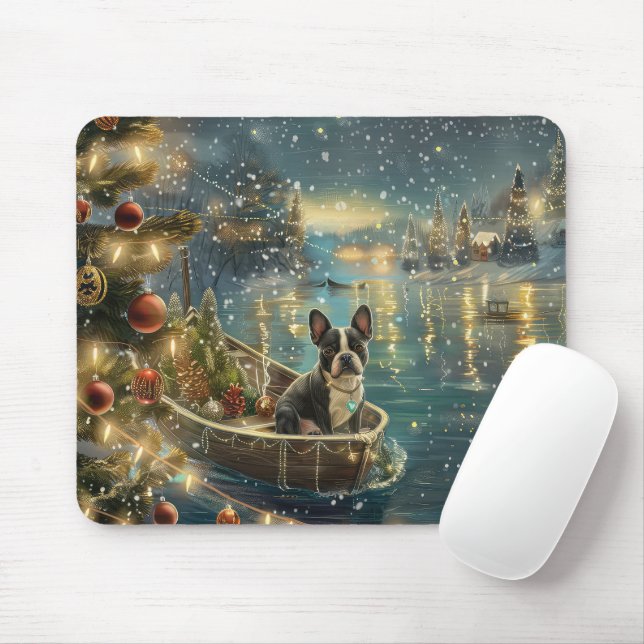 Boston Terrier Weihnachtsfeiertage Mousepad (Mit Mouse)