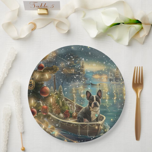 Boston Terrier Weihnachtsfeiertage Pappteller (Hochzeit)