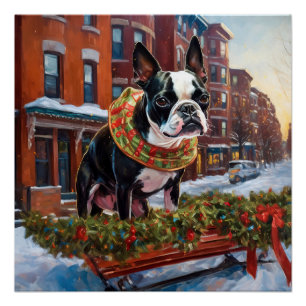 Boston Terrier Weihnachtsfeiertage Poster