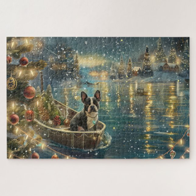 Boston Terrier Weihnachtsfeiertage Puzzle (Horizontal)