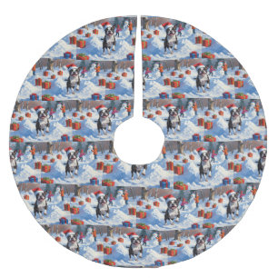 Boston Terrier Weihnachtsfest Schneeszene Polyester Weihnachtsbaumdecke