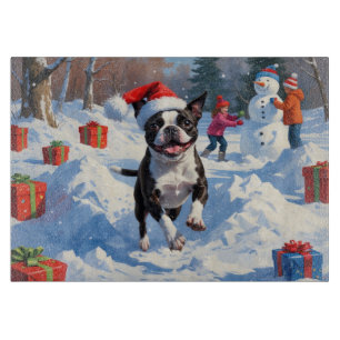 Boston Terrier Weihnachtsfest Schneeszene Schneidebrett
