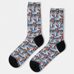 Boston Terrier Weihnachtsfest Schneeszene Socken
