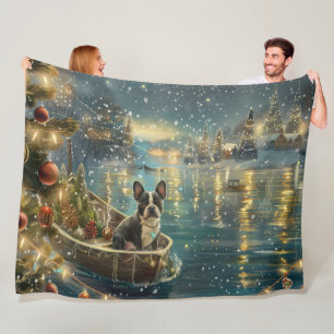 Boston Terrier Weihnachtsfestreise Fleecedecke