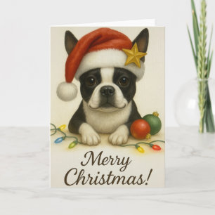 Boston Terrier Weihnachtskarte – Santa-Hut-Hund Karte