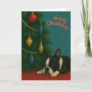 Boston Terrier Weihnachtskarte – Schlafender Hund  Karte