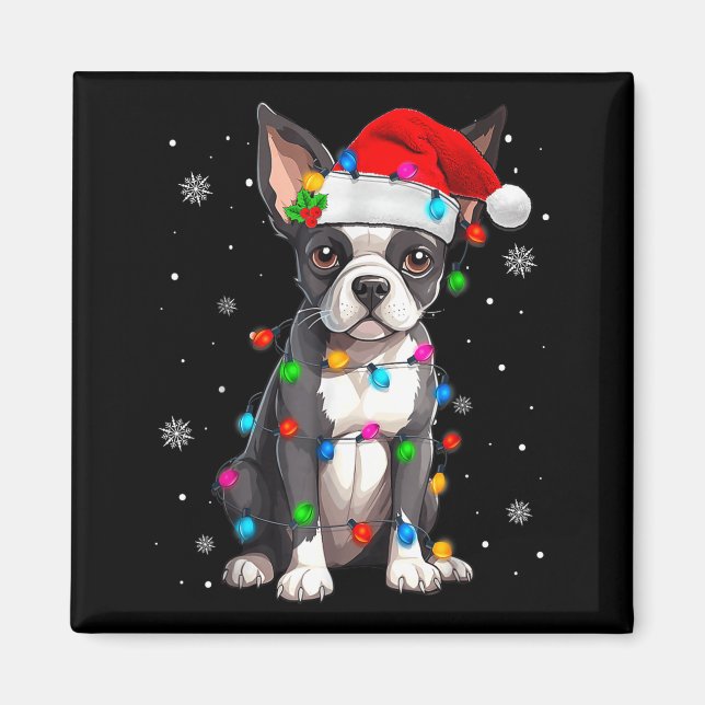 Boston Terrier Weihnachtsmann Santa Hut  Magnet (Vorne)