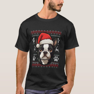 Boston Terrier Weihnachtsmannmütze Christmas Funny T-Shirt
