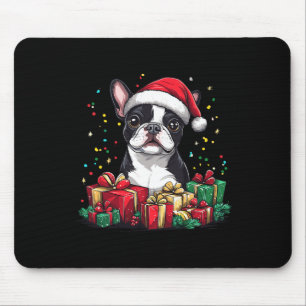 Boston Terrier Weihnachtsmannmütze Funny Christmas Mousepad