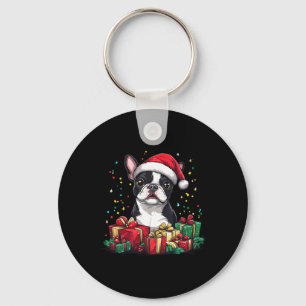Boston Terrier Weihnachtsmannmütze Funny Christmas Schlüsselanhänger